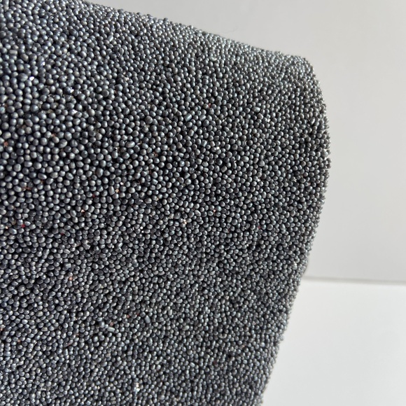 VINTAGE MAX MARA MADE IN ITALY METALLIC EVENING BAG BEADED SILVER GUN METAL - Picture 11 of 12
